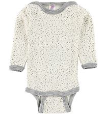 Engel Bodysuit L/S - Wool/Silk - Ivory/Grey w. Dots