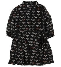 Emporio Armani Kjóll - Viscose - Svart M. All-Over Lógó