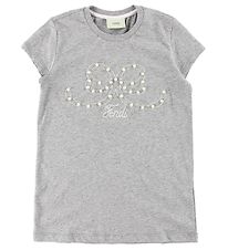 Fendi Kids T-Shirt - Graumeliert m. Perlen