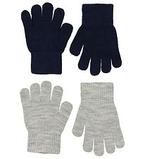 Melton Gloves - 2-Pack - Knitted - Grey Melange/Navy