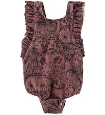 Soft Gallery Swimsuit - UV50+ - Ana - Dark Pink w. Owls/Ruffles