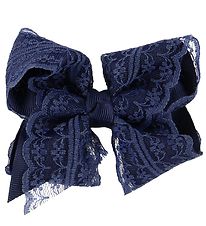 Little Wonders Bow Hair Clip - Navy w. Lace