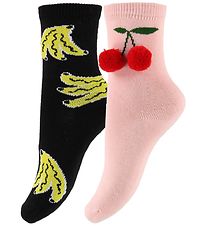 Stella McCartney Kids Socks - 2-Pack - Pink/Black w. Cherry/Bana
