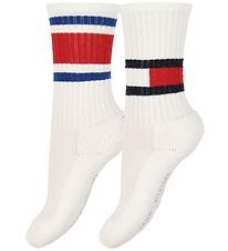 Tommy Hilfiger Chaussettes - 2 Pack - Drapeau - Blanc av. Rouge