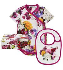 Dolce & Gabbana Wrap Bodysuit S/S w. Bib - White w. Flowers