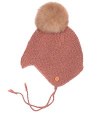 Huttelihut Babymuts m. Bonten Pom Pom - Wol - Heather