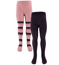 Minymo Tights - 2-Pack - Purple/Rose Striped w. Gold