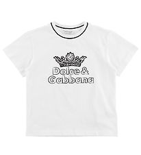 Dolce & Gabbana T-Shirt - ADN - Blanc av. Imprim/Couronne