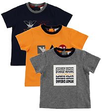 Emporio Armani Stuttermabolur - 3 Pakki - Grátóna/Svart/Appelsín