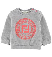 Fendi Sweatshirt - Grijs Gevlekt m. Neon Roze/Logo