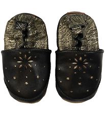 Melton Leren Slippers - Zwart/Metallic