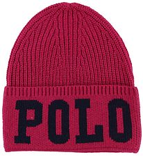 Polo Ralph Lauren Hat - Acryl/Wool - Dark Pink w. Text