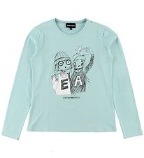 Emporio Armani Long Sleeve Top - Light Blue w. Print