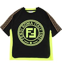Fendi T-Shirt - Noir/Jaune Fluo av. Logo