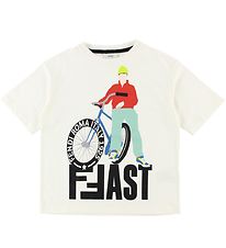 Fendi T-Shirt - Elfenbein m. Radfahrer/Text
