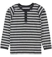 Say-So Long Sleeve Top w. Buttons - Grey Stripes