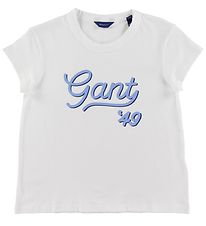 GANT T-Shirt - GANT Script - Blanc av. Bleu Clair