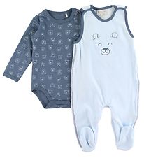 Fixoni Bodysuit/Romper l/s - Light Blue/Blue w. Bear