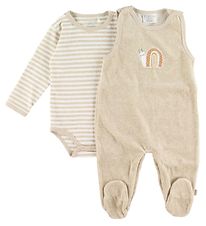 Fixoni Kick Bodysuit/Romper l/s - Sand Melange w. Stripes/Snail