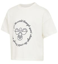 Hummel T-Shirt - Bijgesneden - hmlMary - Wit m. Print