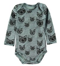 Noa Noa miniature Bodysuit l/s - Wool / Cotton - Green with Prin