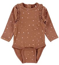 Minymo Romper l/s - Bruin m. Stippen