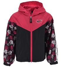 Nike Takki - Floral Windrunner - Musta/Vaaleanpunainen