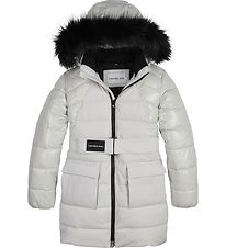 Calvin Klein Vadderad kappa - Mixed Media Belted Puffer - Stone