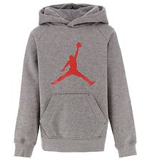 Jordan Hoodie - Jumpman Logo - Grey Melange w. Red