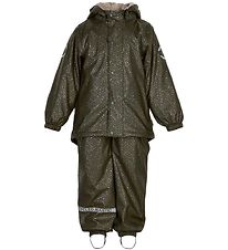Mikk-Line Rainwear w. Fleece/Suspenders - PU - Liningest Green w