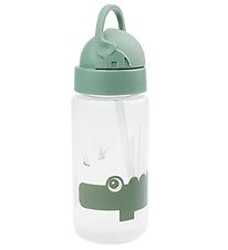 Done By Deer Water Bottle w. Straws - Croco - Green