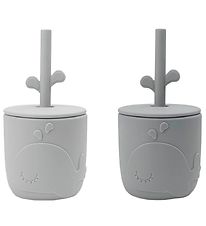 Done By Deer Cup w. Straws - 2-Pack - Peekaboo - Grey