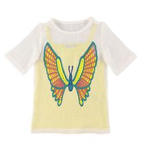 Stella McCartney Kids Kjóll - Hekl - Hvítt/Gult M. Fiðrildi