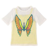 Stella McCartney Kids Jurk - Gehaakt - Wit/Geel m. Vlinder