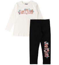 Moschino Blouse/Leggings - Cloud/Zwart m. Tekst/Bloemen