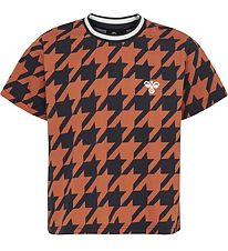 Hummel T-shirt - HMLChick - Navy/Orange w. Houndstooth