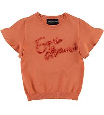 Emporio Armani T-shirt - Knitted - Coral Red w. Sequins