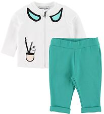 Emporio Armani Set - Zip Cardigan/Sweatpants - White/Turquoise w
