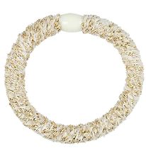 Kknekki Hair Tie - White/Gold Velour w. Glitter