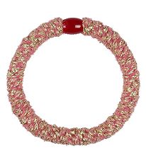 Kknekki Hair Tie - Dark Pink/Gold Velour w. Glitter