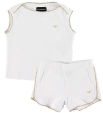 Emporio Armani Set - T-shirt/Shorts - White w. Gold Glitter