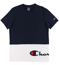 Champion Fashion Stuttermabolur - Dökkblátt/Hvítur M. Lógó
