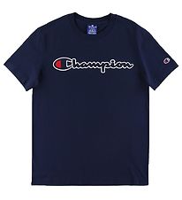 Champion Fashion Stuttermabolur - Dökkblátt M. Lógó