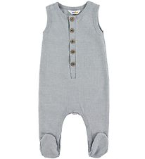 Joha Romper w. Footies - Waffle Fabric - Blue Melange