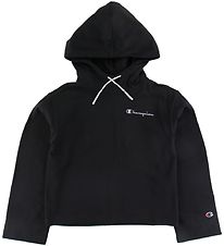 Champion Fashion Hoodie - Crop - Zwart m. Logo