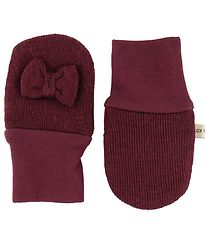 Racing Kids Mittens - Wool/Cotton - Bordeaux w. Bow