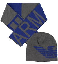 Emporio Armani Gift Box - Hat/Scarf - Cotton/Wool - Grey/Blue