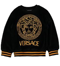 Versace Long Sleeve Top - Velvet - Black/Gold w. Logo