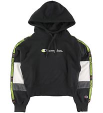 Champion Fashion Hoodie - Crop - Black w. Logo