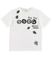 Dolce & Gabbana T-Shirt - Blanc av. Feuilles